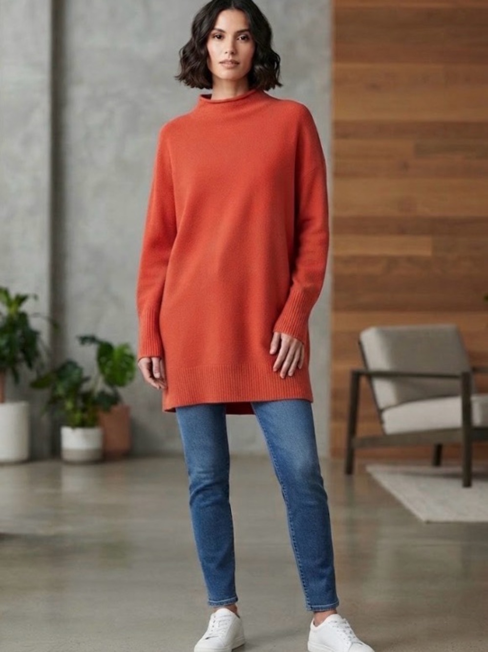Moth Anthropology Mock Neck Tunic Sweater